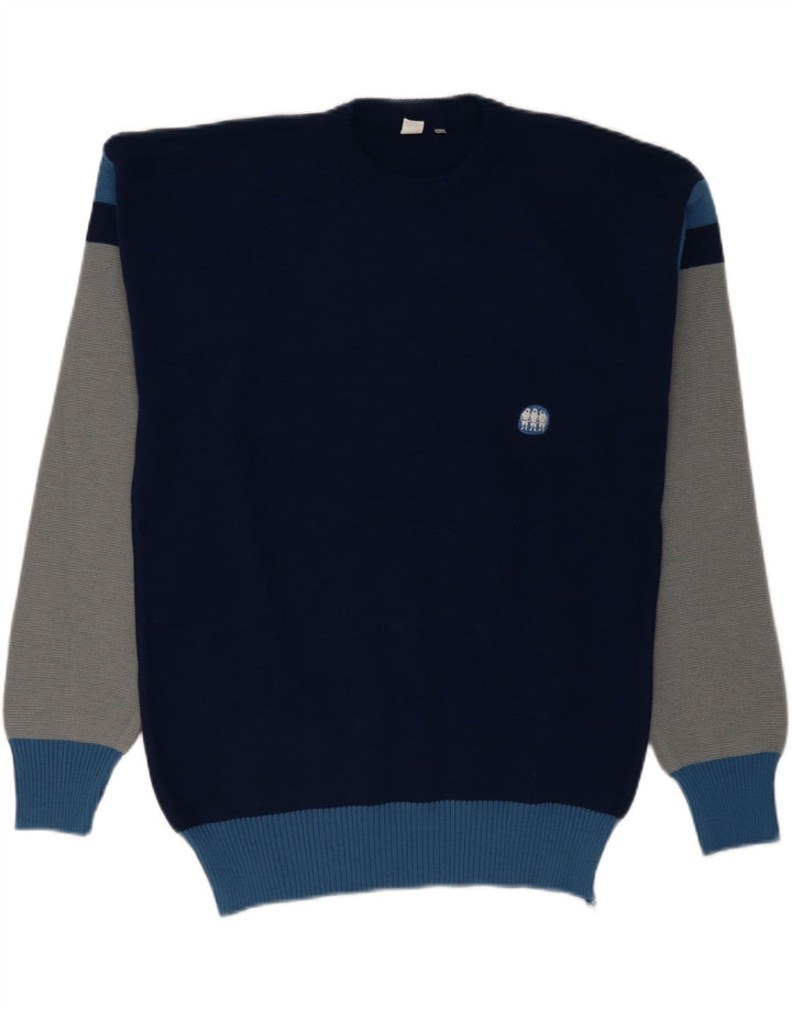 VINTAGE Mens Crew Neck Jumper Sweater IT 50/52 Medium Navy Blue Vintage Vintage and Second-Hand Vintage from Messina Hembry 