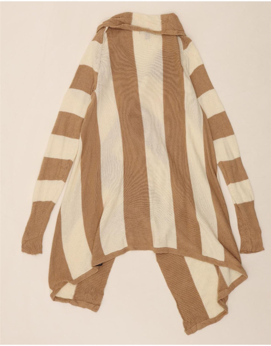 MOSSIMO Womens Asymmetric Open Cardigan Sweater UK 12 Medium Brown Striped Vintage Mossimo and Second-Hand Mossimo from Messina Hembry 