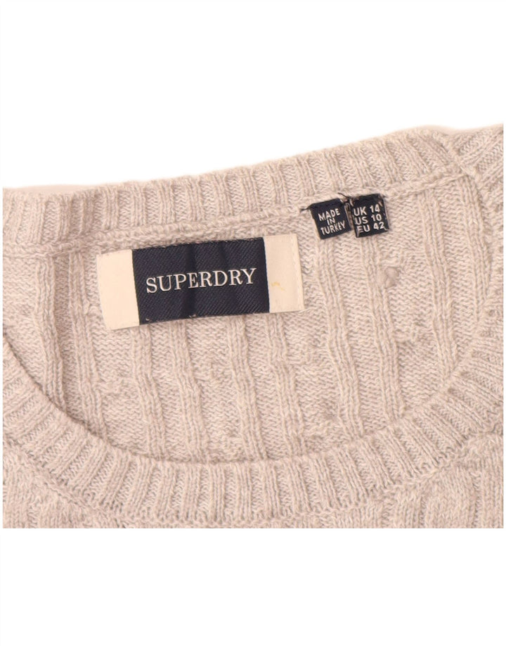 SUPERDRY Dame Boat Neck Jumper Sweater UK 14 Stor Grå Akryl