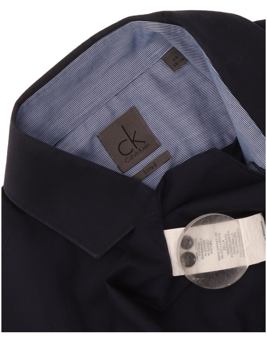 Calvin Klein Herre Fitted Shirt Størrelse 39 15 1/2 Medium Marineblå Bomuld