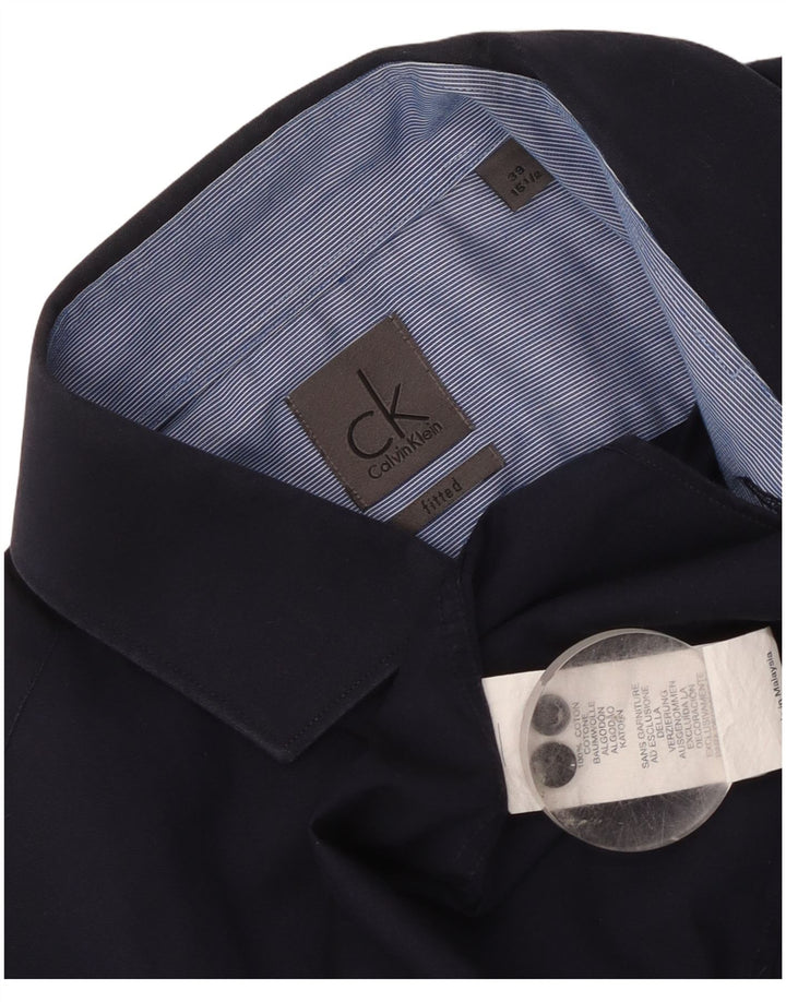 Calvin Klein Herre Fitted Shirt Størrelse 39 15 1/2 Medium Marineblå Bomuld