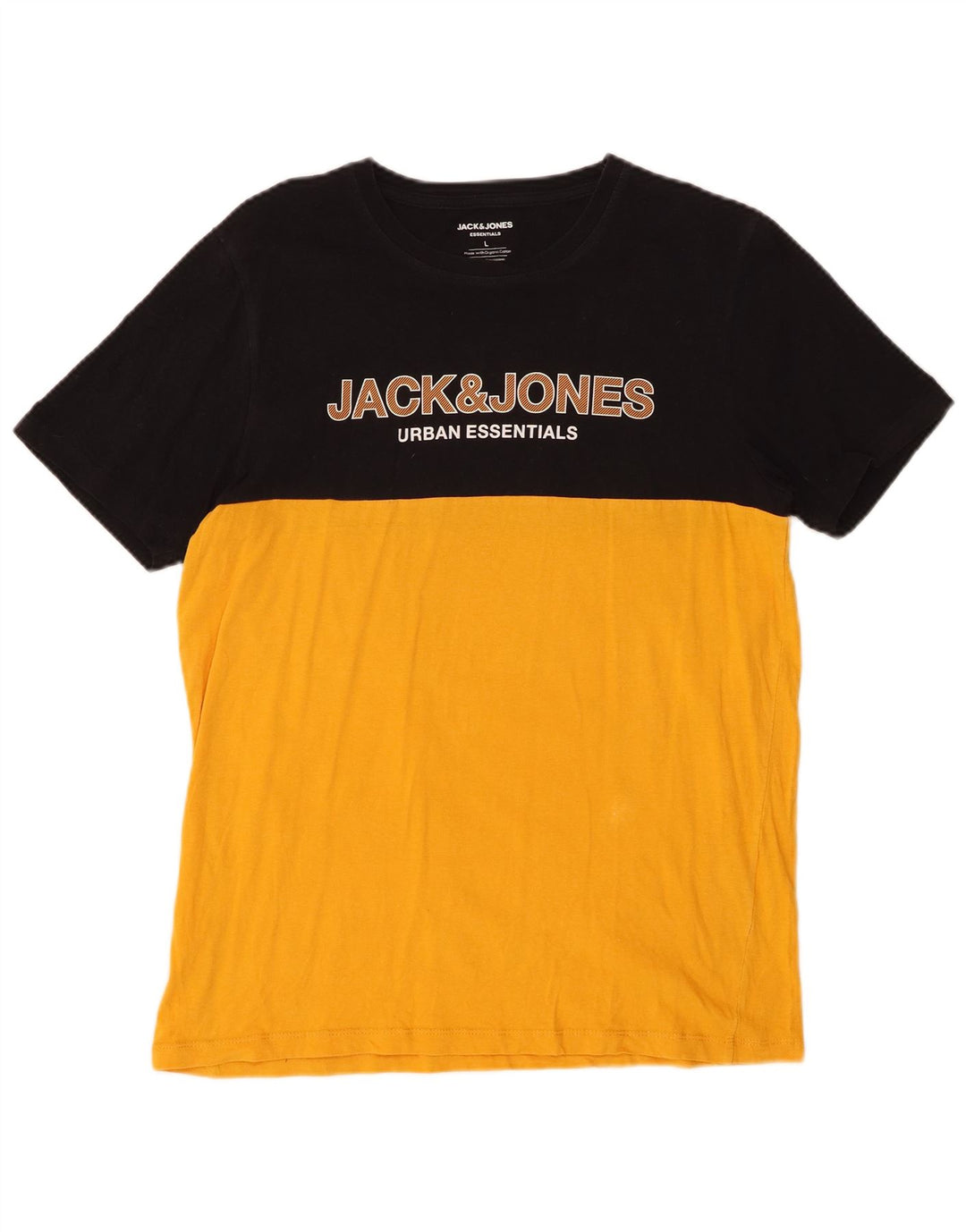 JACK & JONES Herre grafisk T-shirt Top Stor Gul Colourblock Bomuld