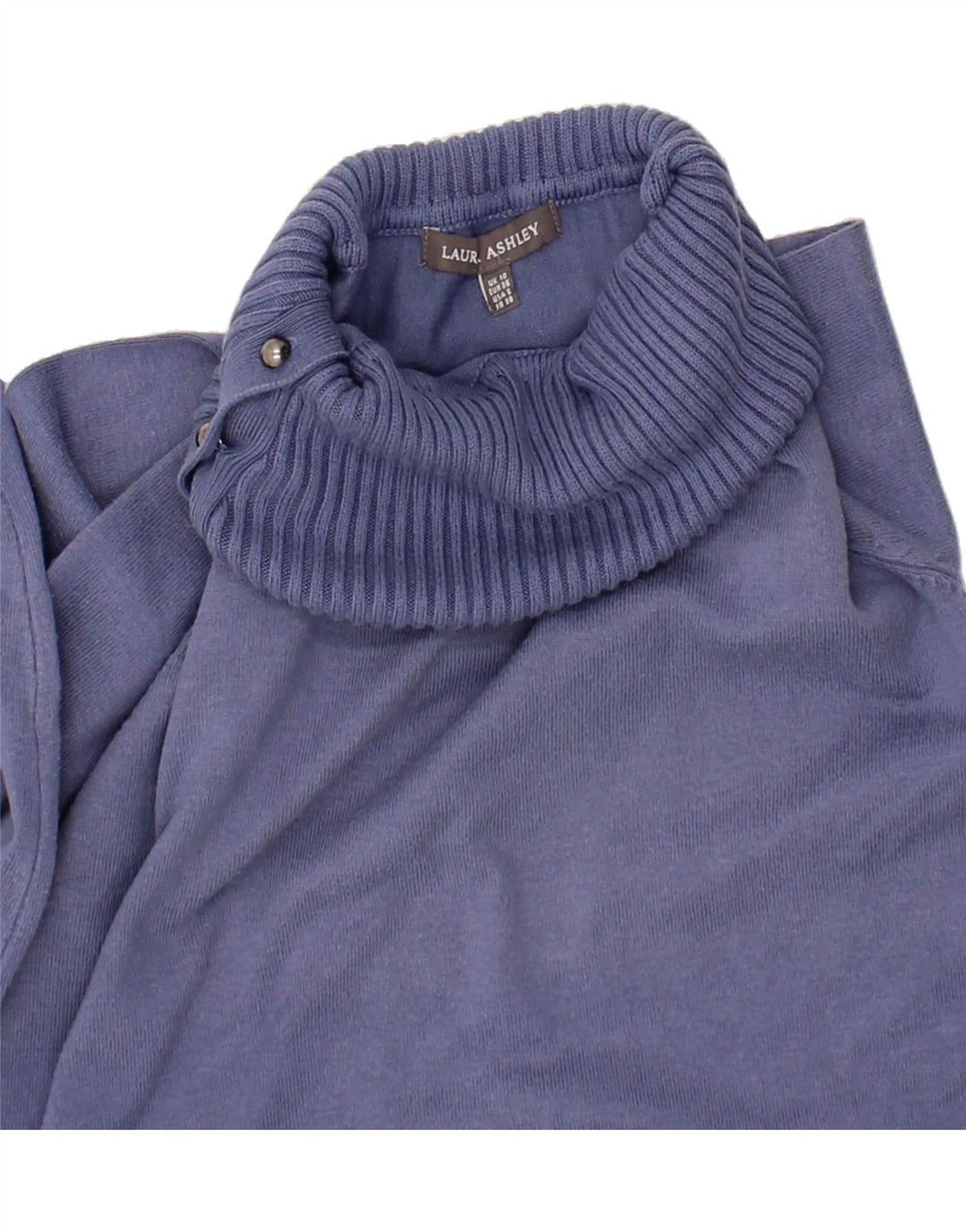 LAURA ASHLEY Womens Button Neck Jumper Sweater UK 10 Small Blue Cotton Vintage Laura Ashley and Second-Hand Laura Ashley from Messina Hembry 