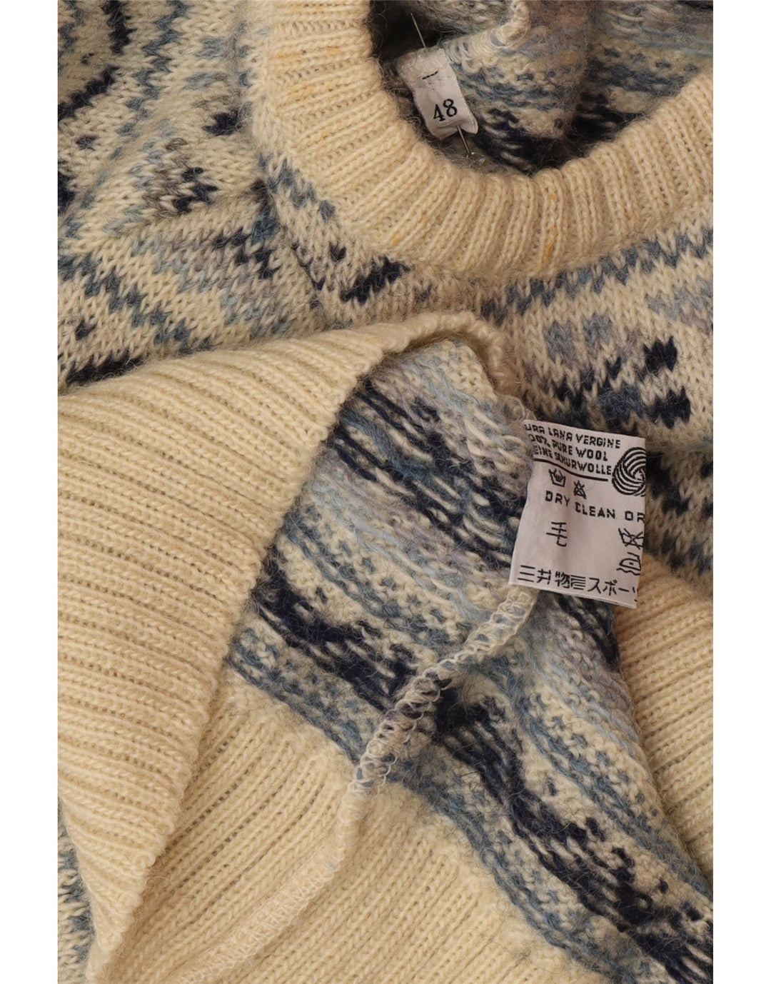 Silvy Herre Crew Neck Jumper Sweater IT 48 Medium Beige Fair Isle