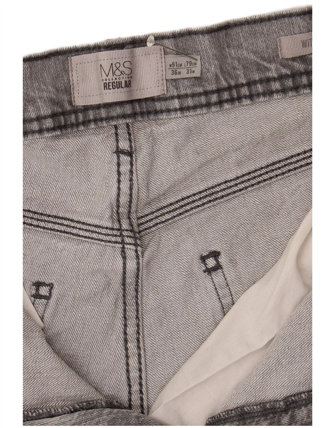 Marks & Spencer Herre Stretch Regular Straight Jeans W36 L31 Grå Bomuld