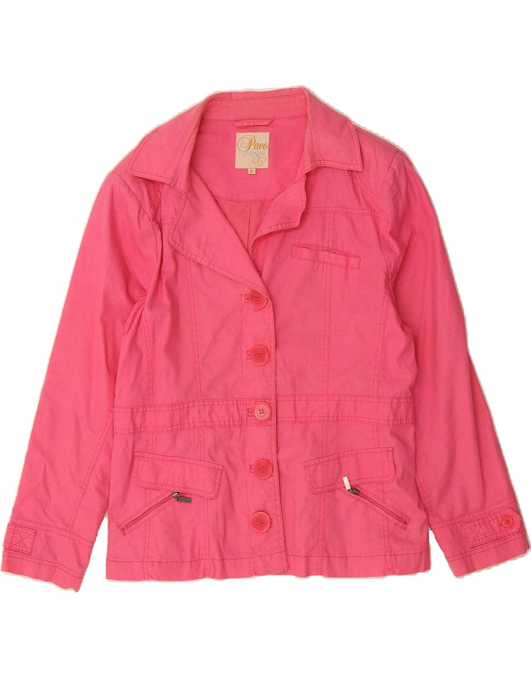 PACO Womens 5 Button Utility Jacket UK 18 XL Pink Cotton Vintage Paco and Second-Hand Paco from Messina Hembry 
