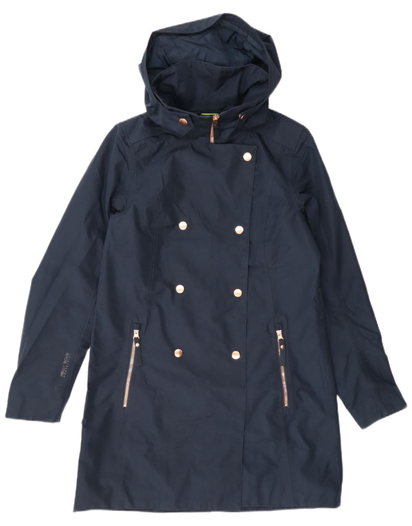 Helly Hansen Dame Double Breasted Hooded Raincoat UK 10 Small Navy Blue