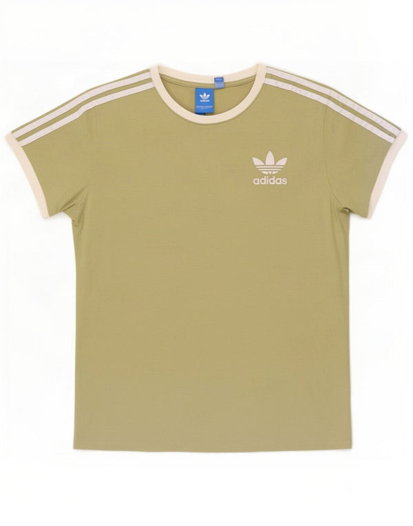 Adidas Dame T-Shirt Top UK 8 Small Khaki Colourblock Bomuld