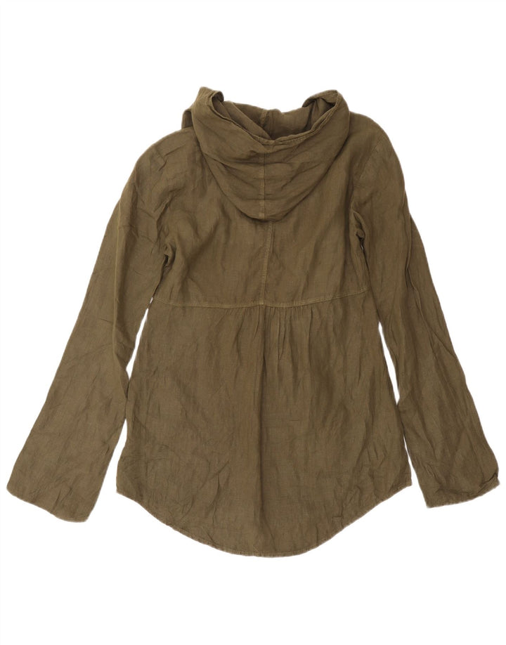 Max & Co. Dame Langærmet hættebluse Top UK 10 Small Khaki Linen