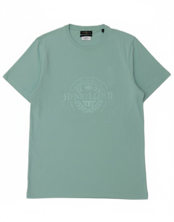 Henri Lloyd Herre grafisk T-shirt Top Medium turkis bomuld