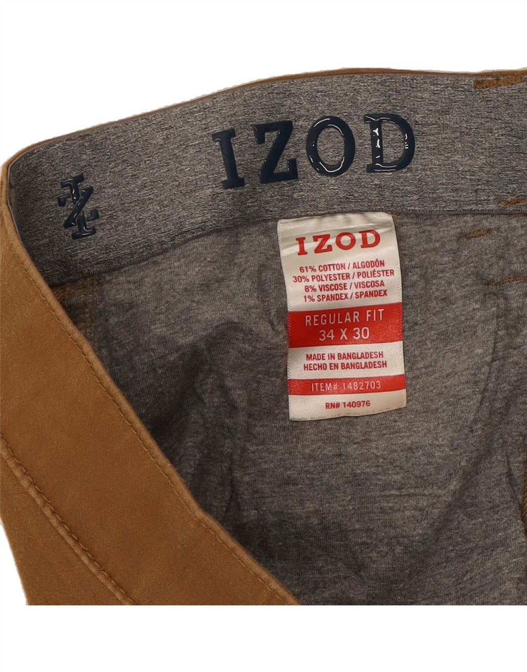 IZOD Mens Regular Fit Casual Trousers W34 L30 Brown Cotton Vintage Izod and Second-Hand Izod from Messina Hembry 