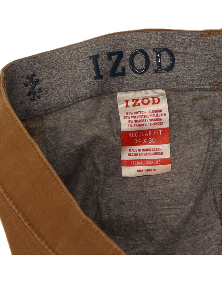 IZOD Mens Regular Fit Casual Trousers W34 L30 Brown Cotton Vintage Izod and Second-Hand Izod from Messina Hembry 