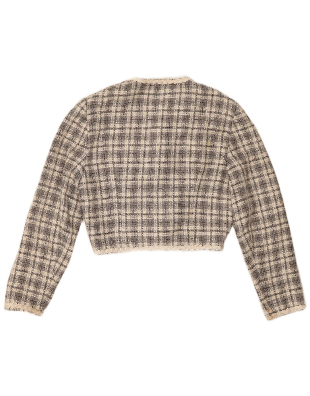 Vintage kvinders 3-knaps Bolero-jakke EU 36 Lille grå ternet akryl