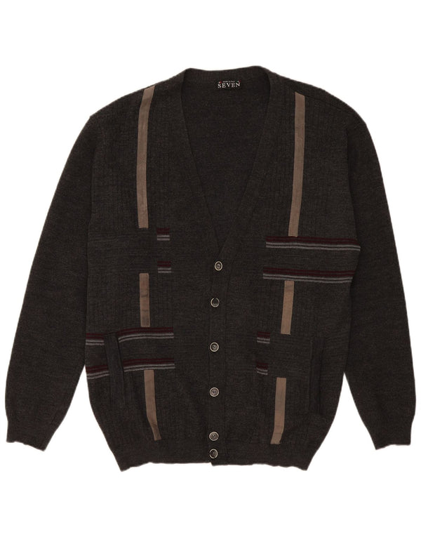 Vintage herre cardigan sweater XL grå stribet uld
