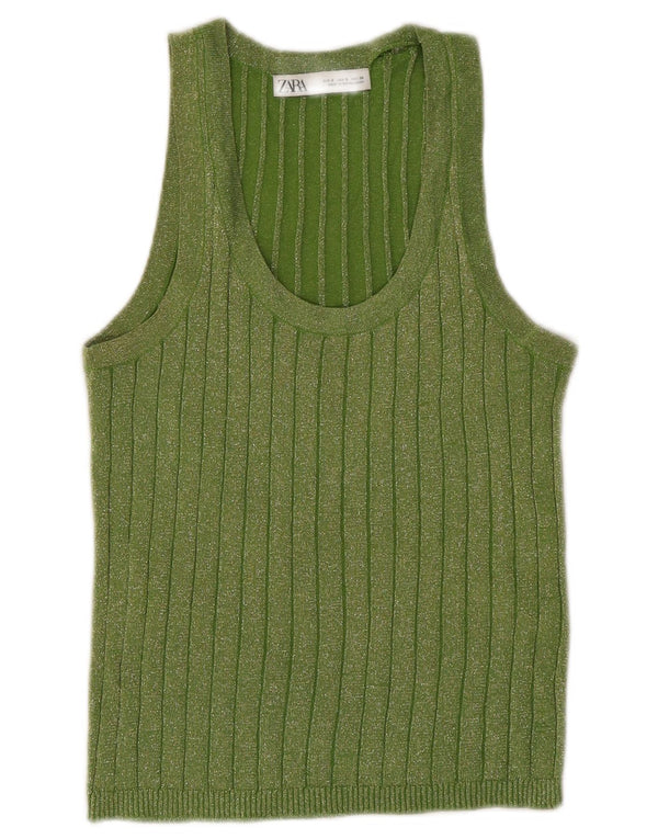 Zara Damevest Top UK 10 Small Grøn Flecked Viscose