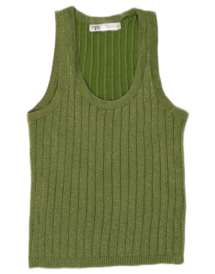 Zara Damevest Top UK 10 Small Grøn Flecked Viscose