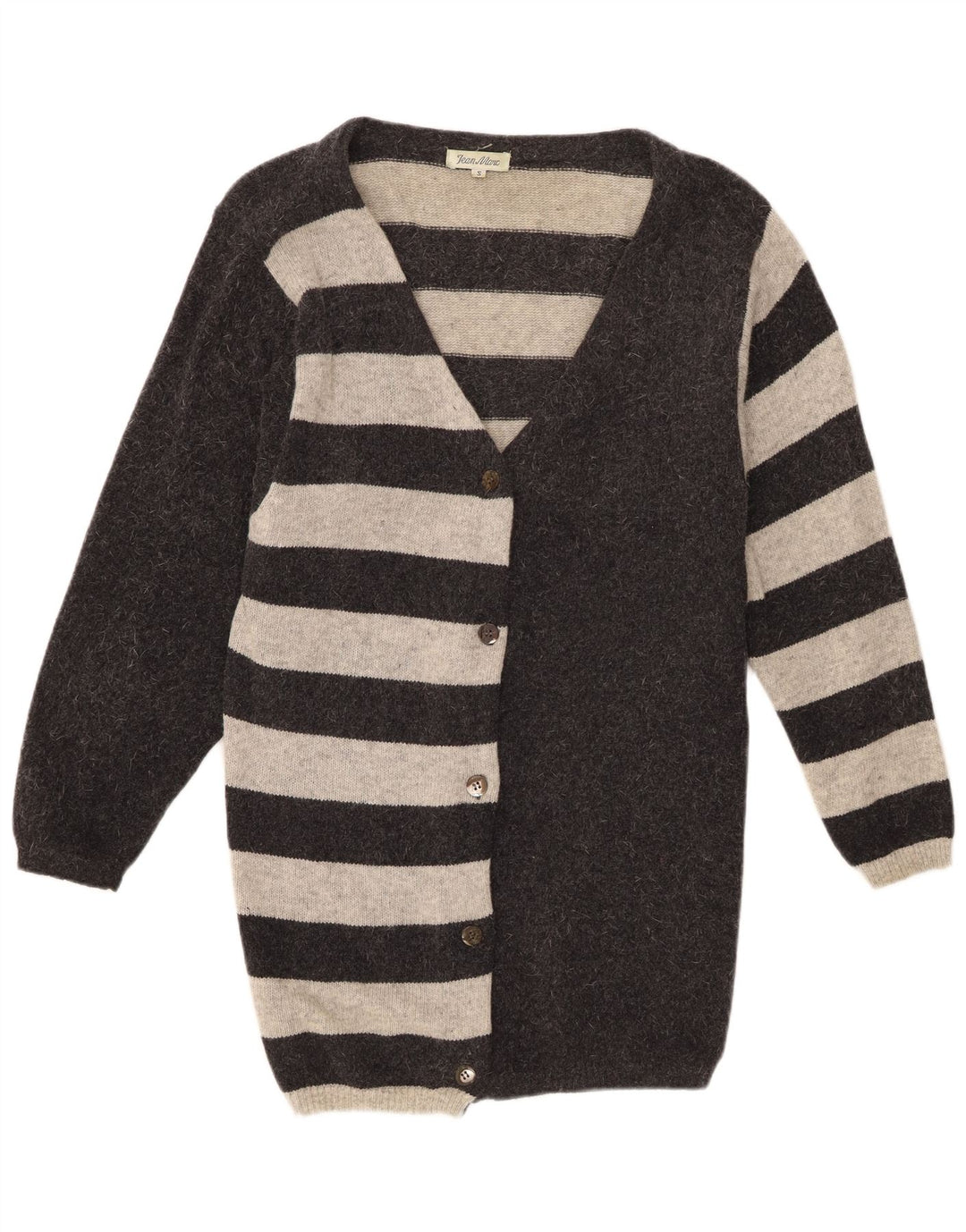 Vintage Dame Longline Oversized Cardigan Sweater UK 10 Small Grå Stribet