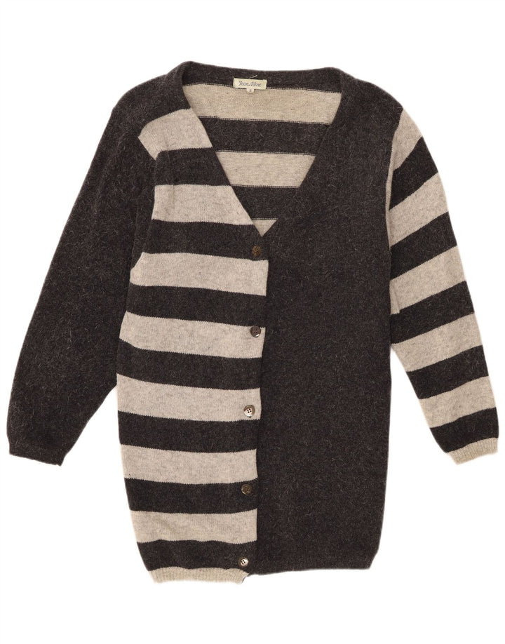 Vintage Dame Longline Oversized Cardigan Sweater UK 10 Small Grå Stribet