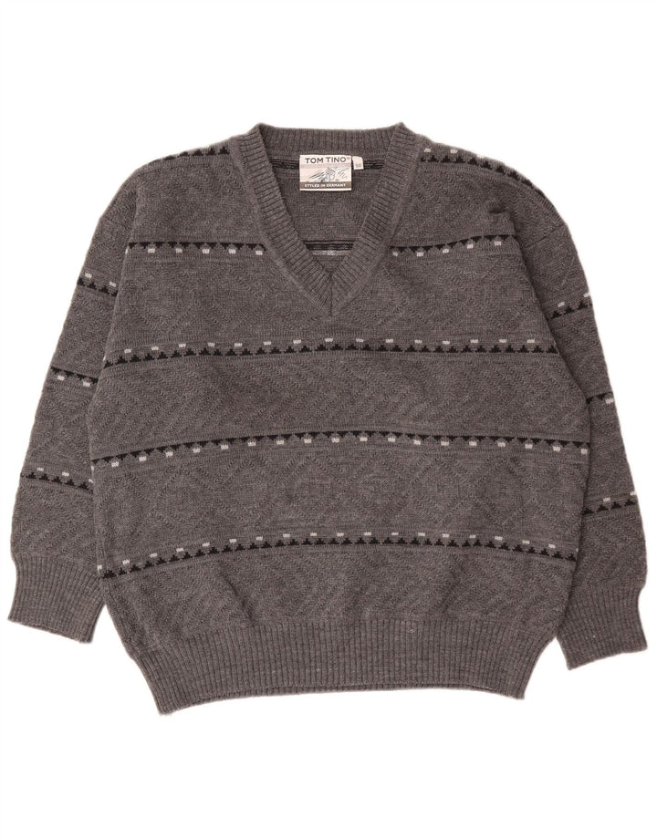 Tom Tino Herre V-hals sweater EU 50 Medium Grå Stribet