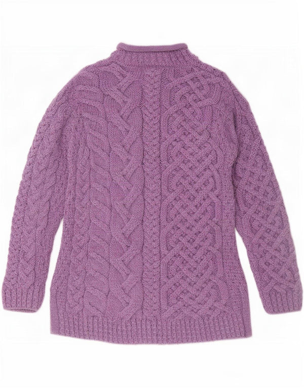 Aran Wollen Mills Dame Turtle Neck Jumper Sweater UK 14 Medium Purple