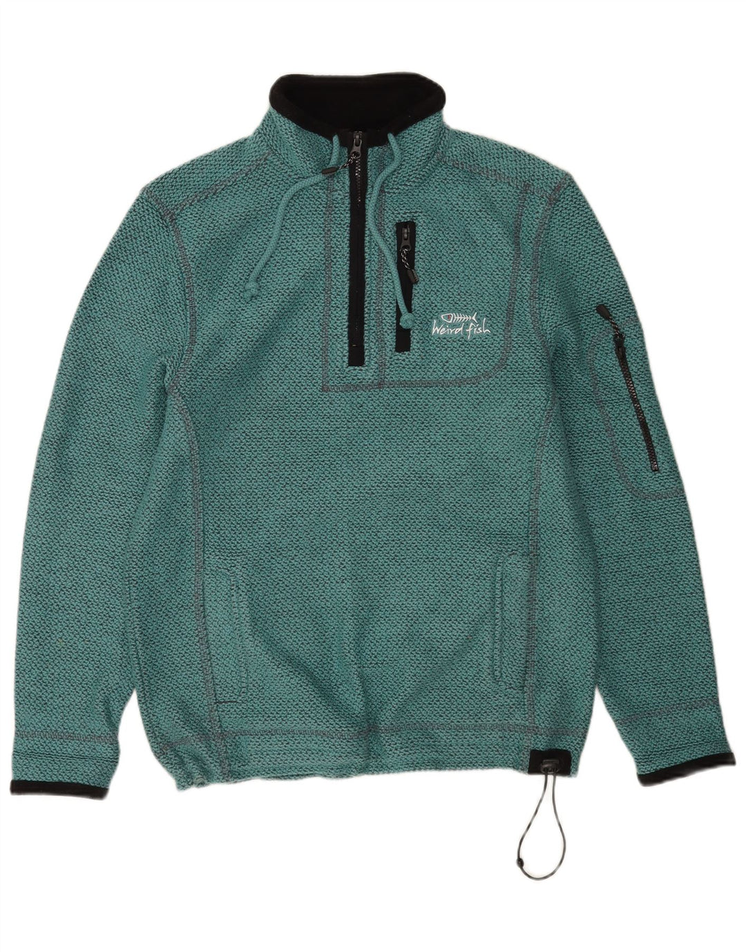 Weird Fish Herre Grafisk Zip Neck Sweatshirt Jumper lille turkis bomuld