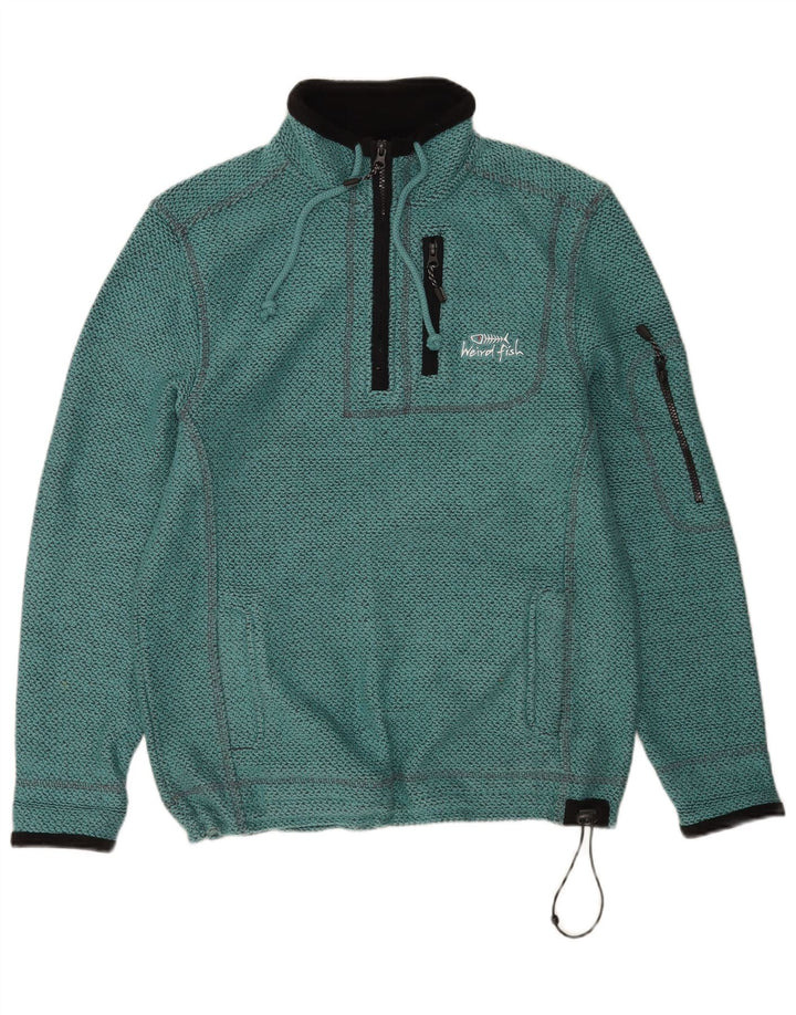 Weird Fish Herre Grafisk Zip Neck Sweatshirt Jumper lille turkis bomuld