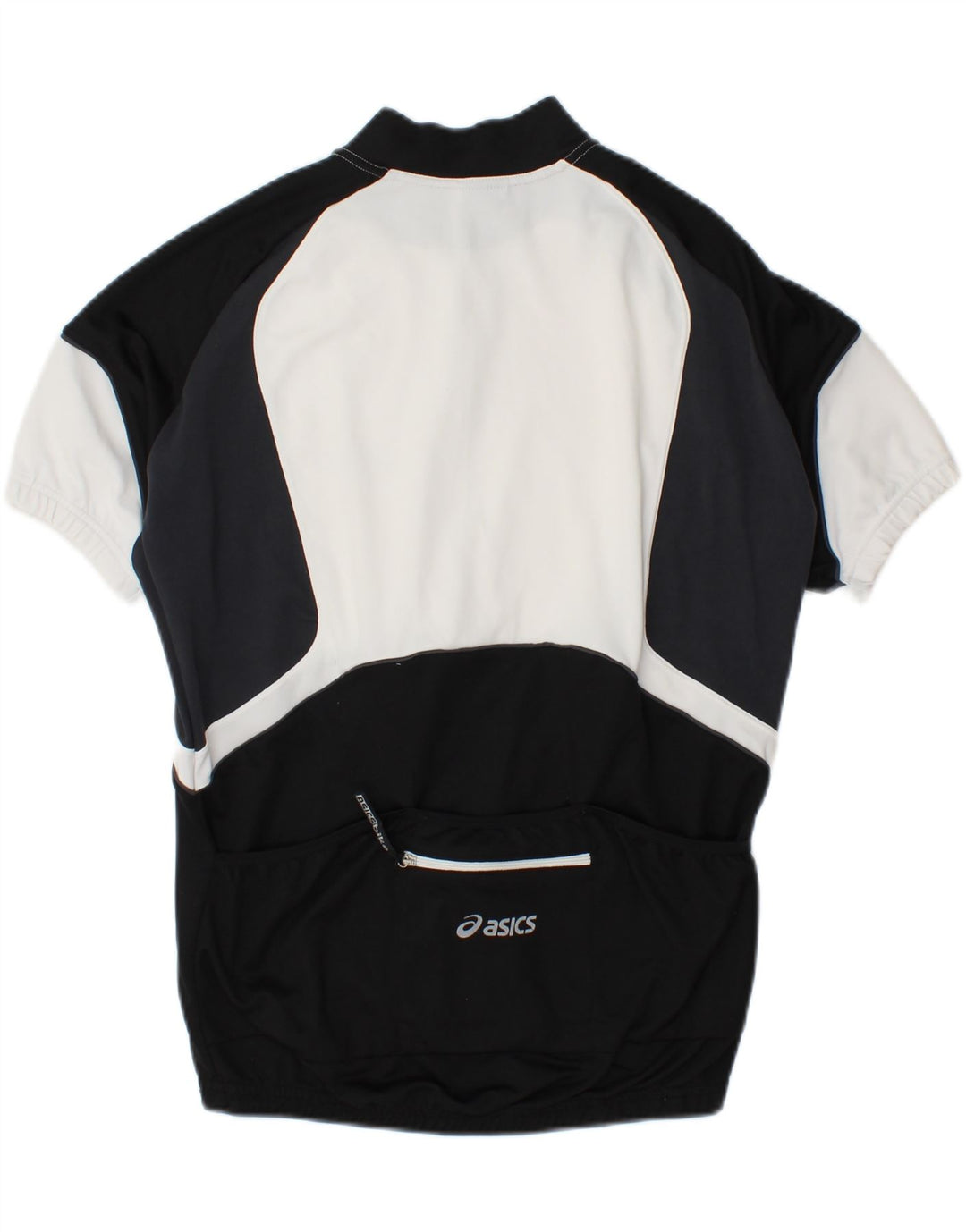 ASICS Mens Cycling Zip Neck T-Shirt Top Large Black Colourblock Polyester Vintage Asics and Second-Hand Asics from Messina Hembry 
