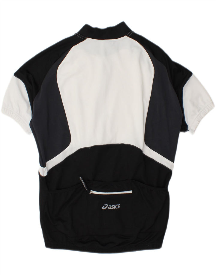 ASICS Mens Cycling Zip Neck T-Shirt Top Large Black Colourblock Polyester Vintage Asics and Second-Hand Asics from Messina Hembry 
