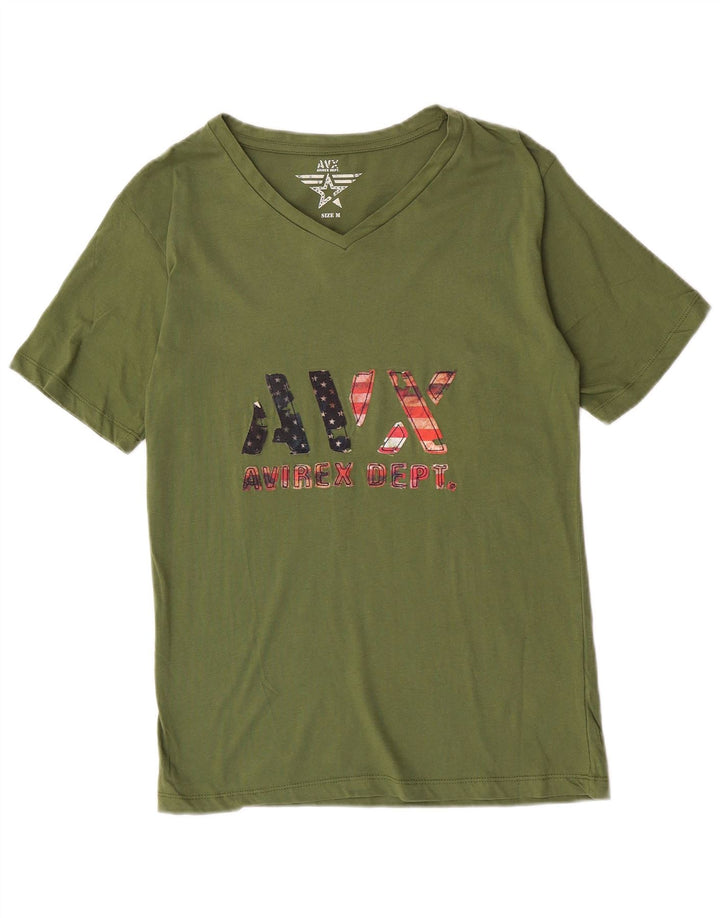 Avirex Herre grafisk T-shirt Top Medium Khaki Bomuld