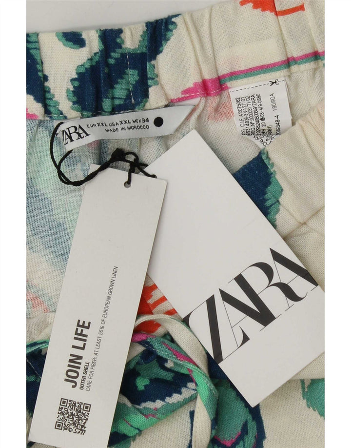 Zara Dame Hot Pants 2XL W38 Hvid Ikat Linned