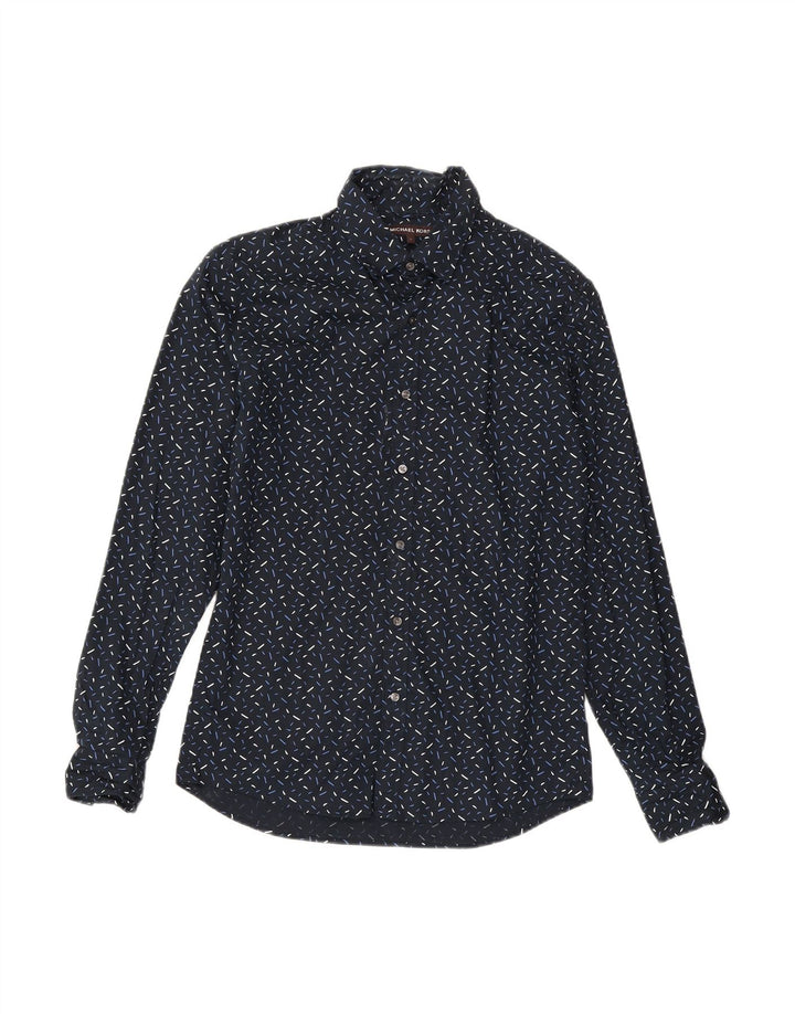 MICHAEL KORS Mens Slim Fit Shirt Small Navy Blue Flecked Cotton