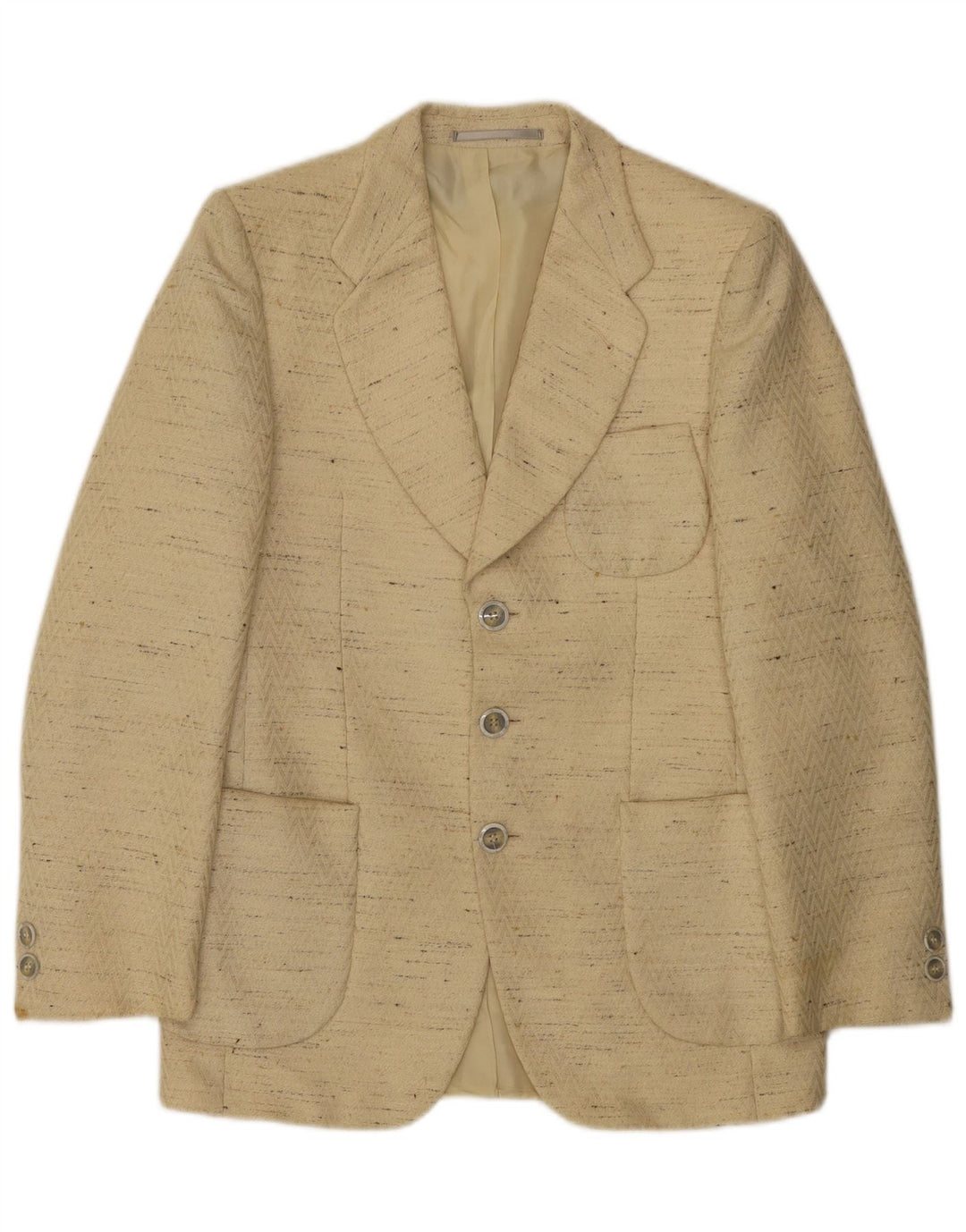 Vintage herre 3-knaps blazerjakke IT 48 Medium Beige Flecked Virgin Wool