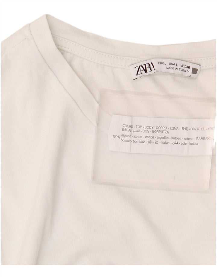 Zara Dame Bluse Top UK 16 Stor Hvid Bomuld