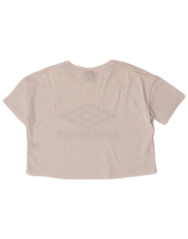 Umbro Womens Crop Oversized grafisk T-shirt Top UK 10 Small White Bomuld
