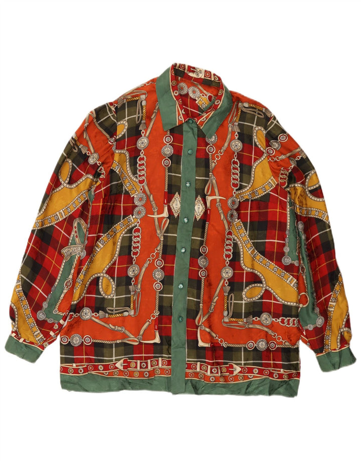 Vintage kvinders abstrakt mønster skjorte bluse UK 14 Large Multicolor