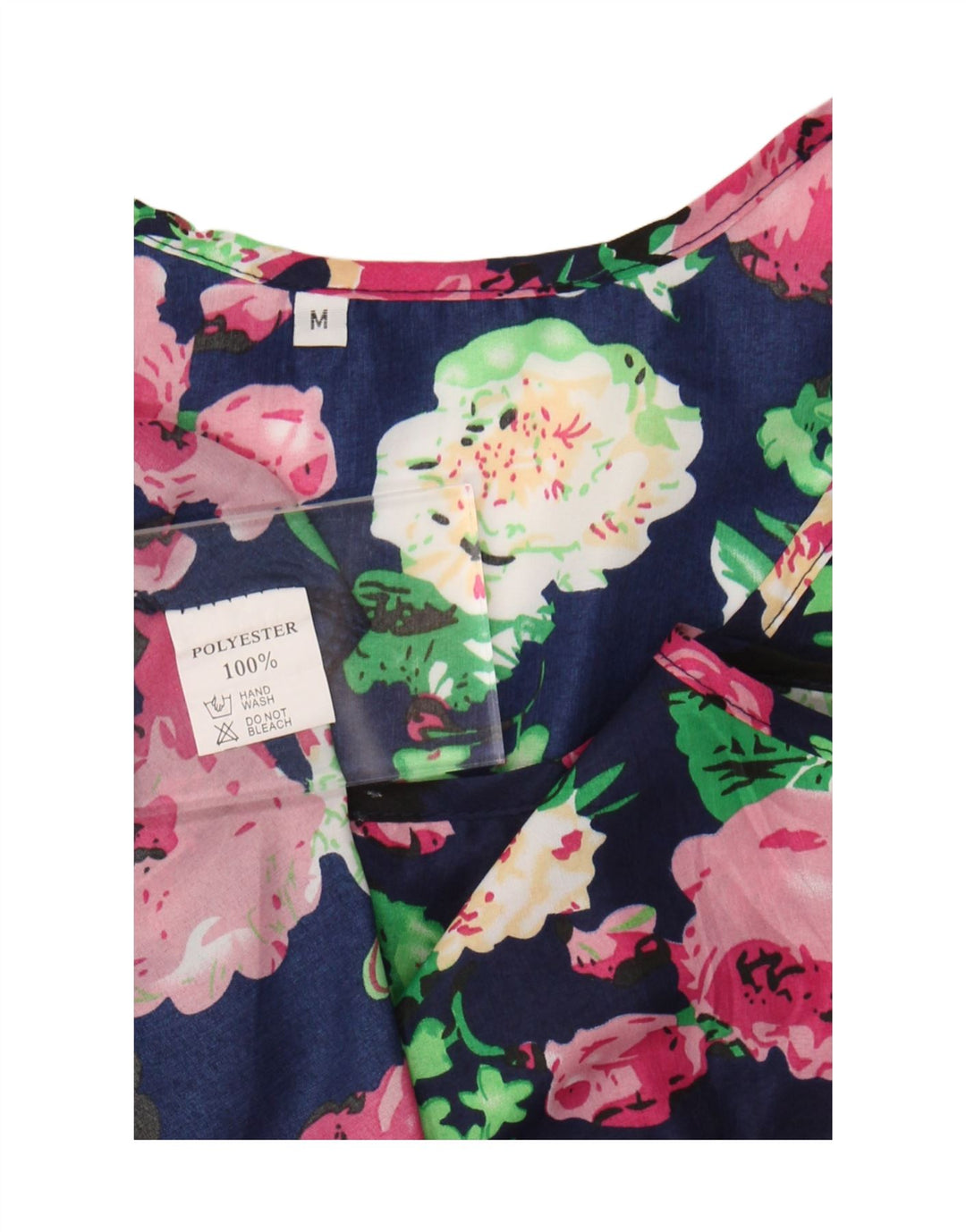 Vintage solkjole til kvinder UK 12 Medium Navy Blue Floral Polyester