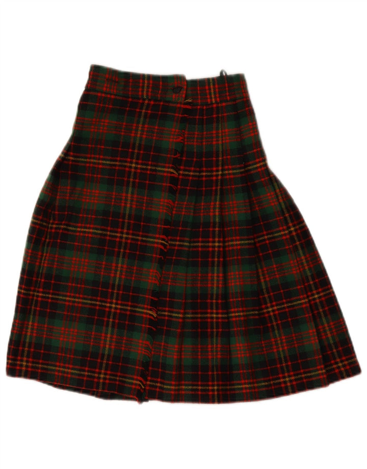 Vintage slå-om nederdel til kvinder W22 2XS Grøn Plaid