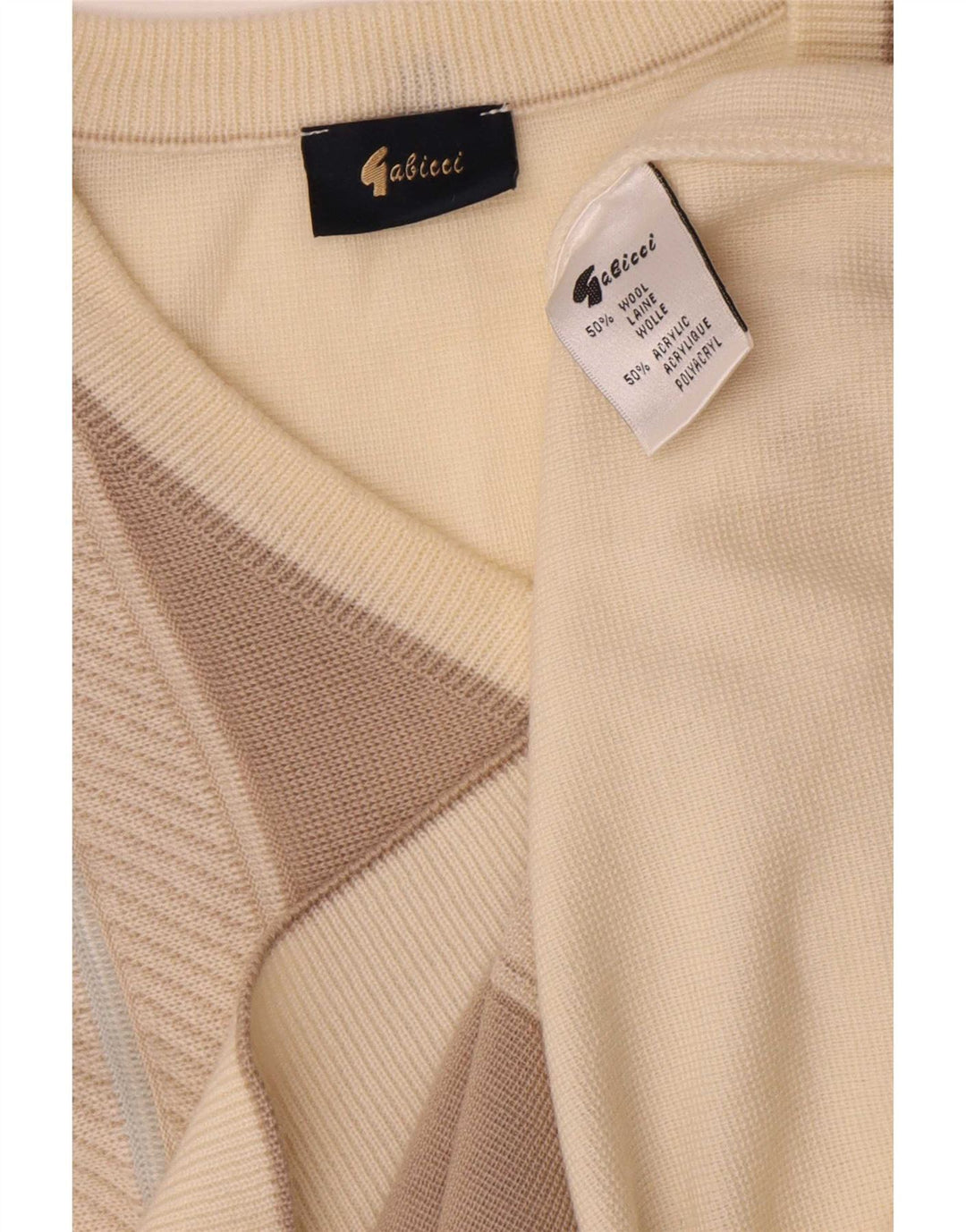 Gabicci Herre V-hals sweater XL Beige Colourblock Uld