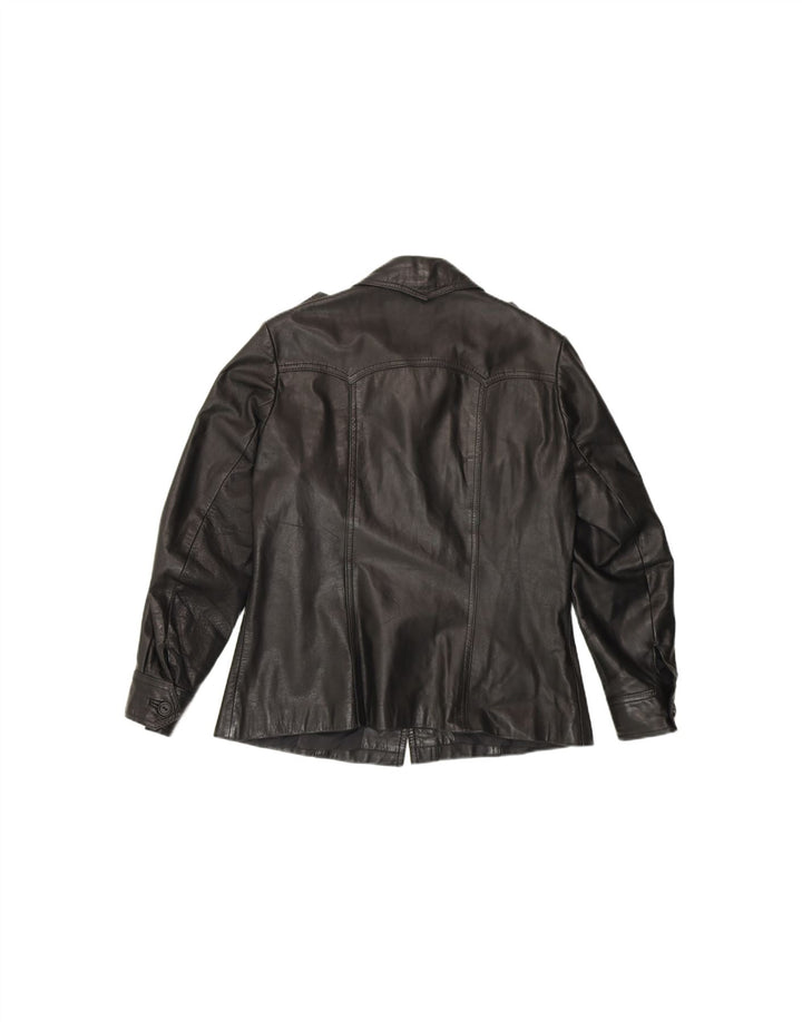 VINTAGE Womens Leather Jacket IT 44 Medium Black Leather
