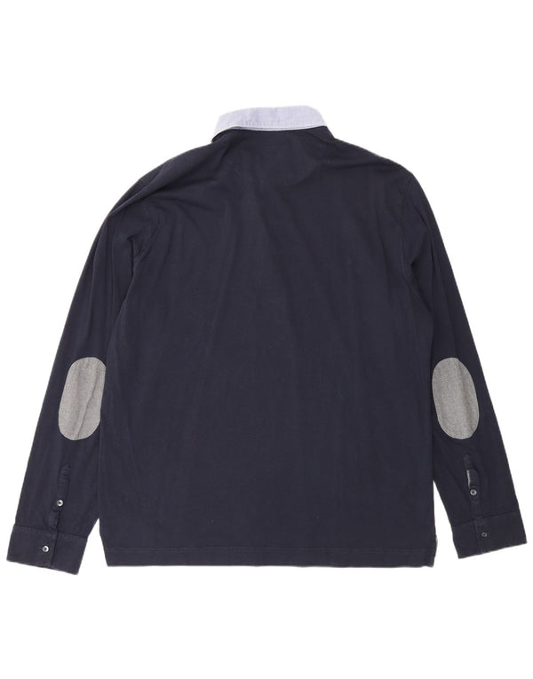 Massimo Dutti Langærmet Rugby Polo Shirt til mænd 2XL Navy Blue Colourblock