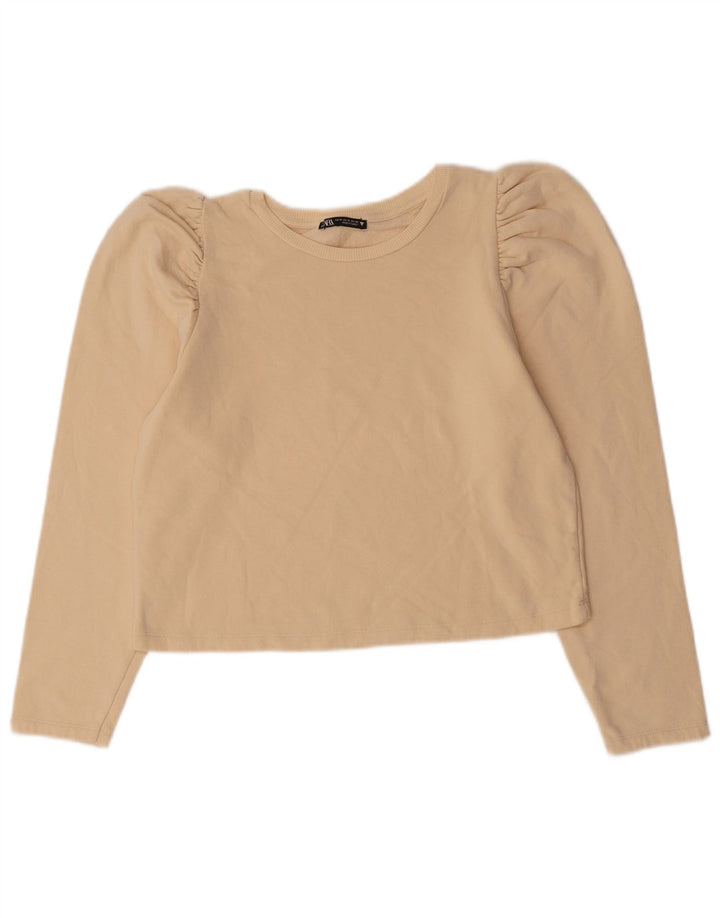 Zara Womens Crop Top Langærmet UK 14 Medium Beige