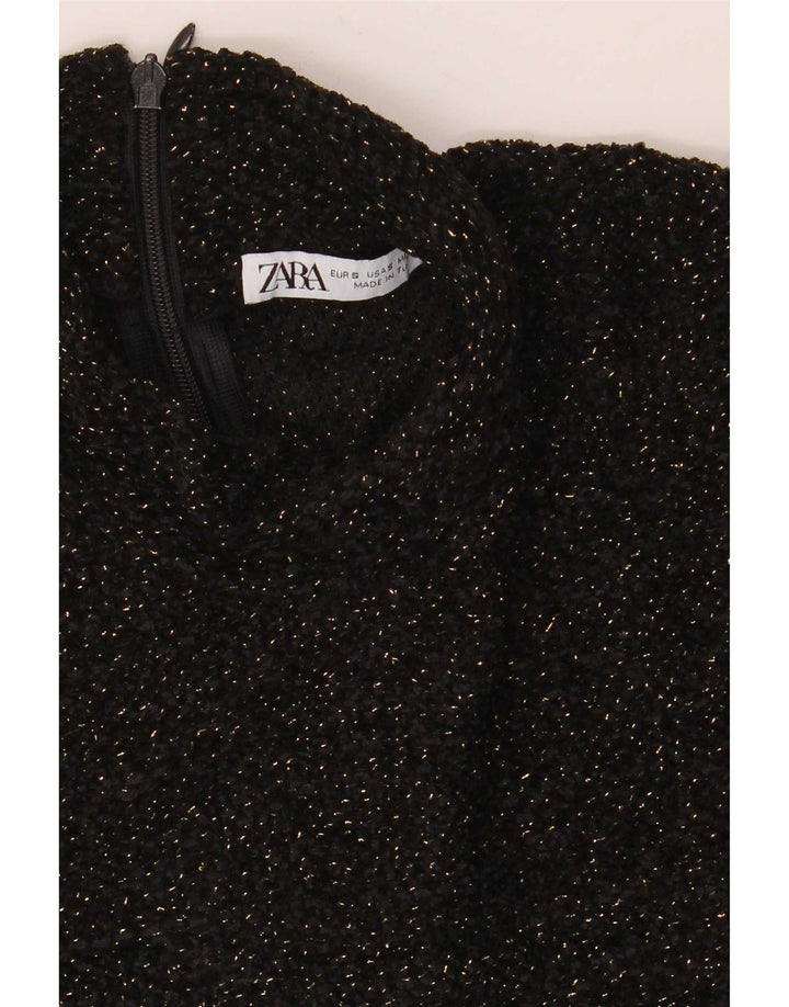 Zara Damebluse Top UK 10 Small Black Flecked Polyester
