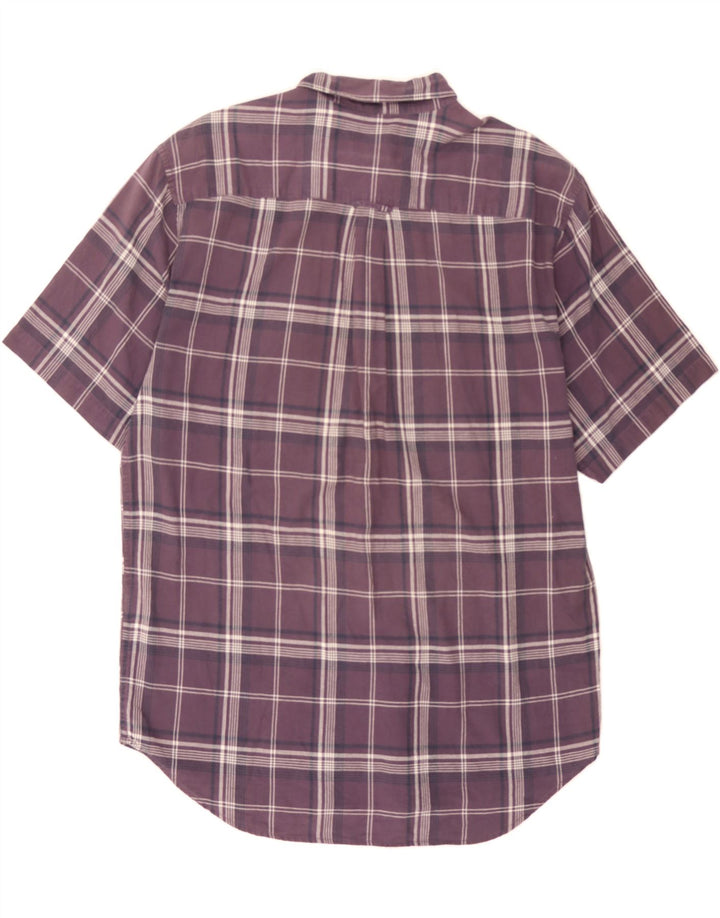 EDDIE BAUER Mens Short Sleeve Shirt Medium Purple Check Cotton Vintage Eddie Bauer and Second-Hand Eddie Bauer from Messina Hembry 
