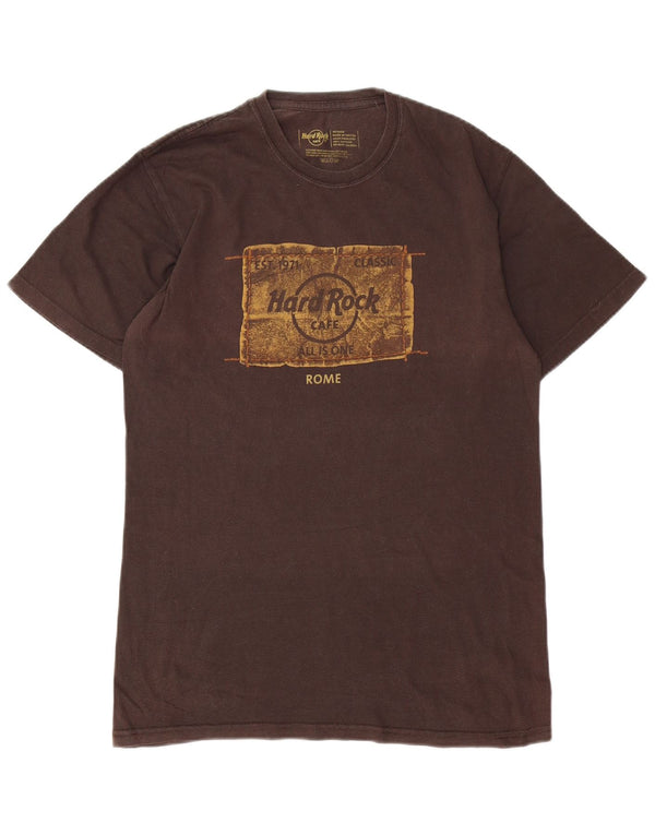 Hard Rock Cafe Herre Roma Grafisk T-Shirt Top Medium Brun Bomuld