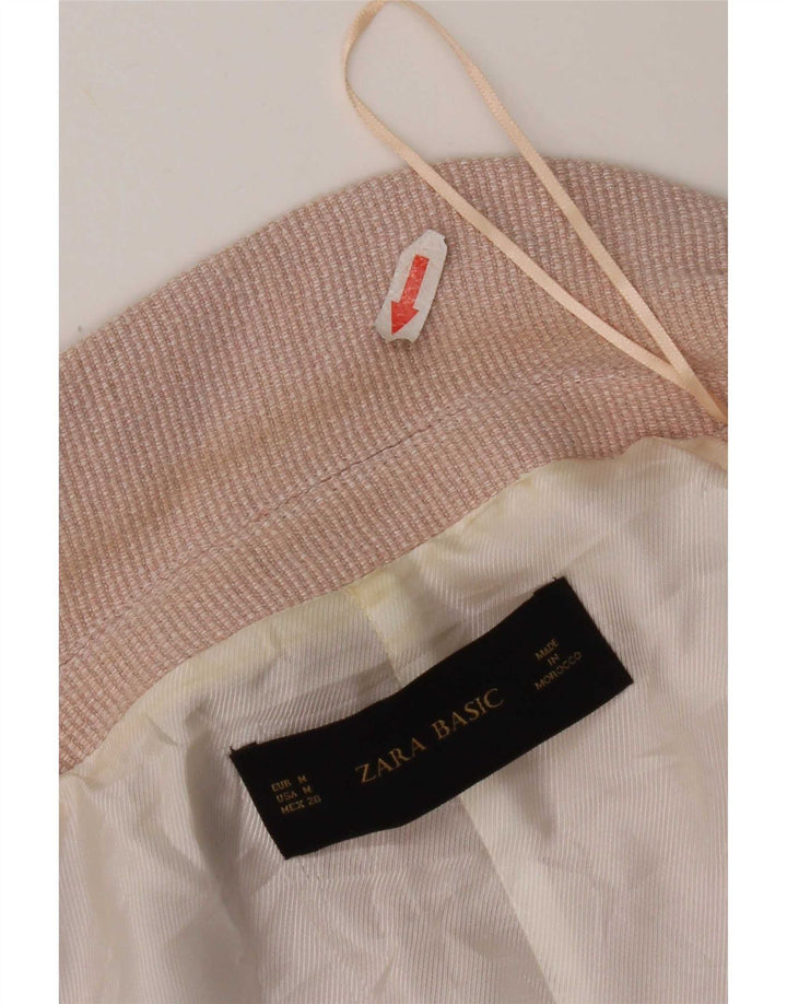 Zara Dame 3/4 ærmet åben blazerjakke UK 14 Medium Pink Viscose