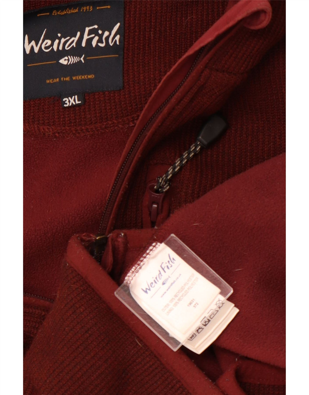 WEIRD FISH Hættetrøje med lynlås til mænd 3XL rødbrun polyester