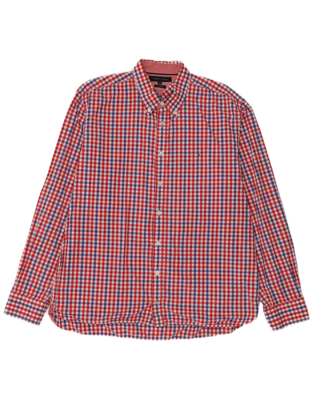 Tommy Hilfiger Herre Custom Fit skjorte XL Rød Gingham Bomuld