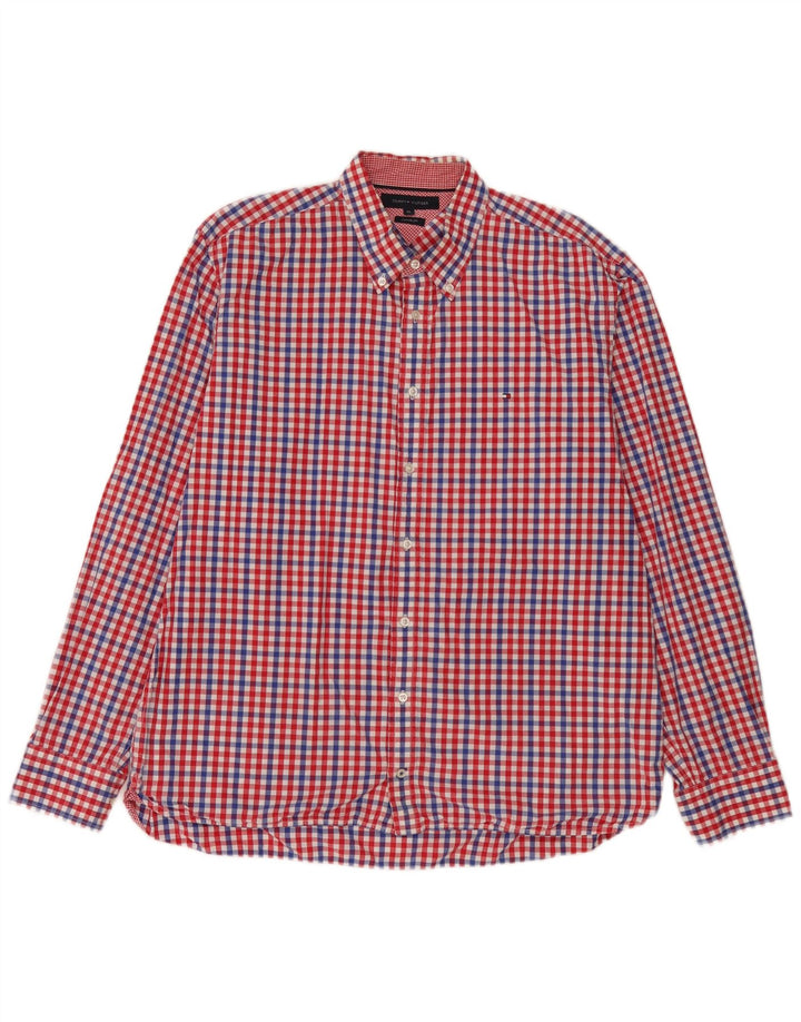Tommy Hilfiger Herre Custom Fit skjorte XL Rød Gingham Bomuld