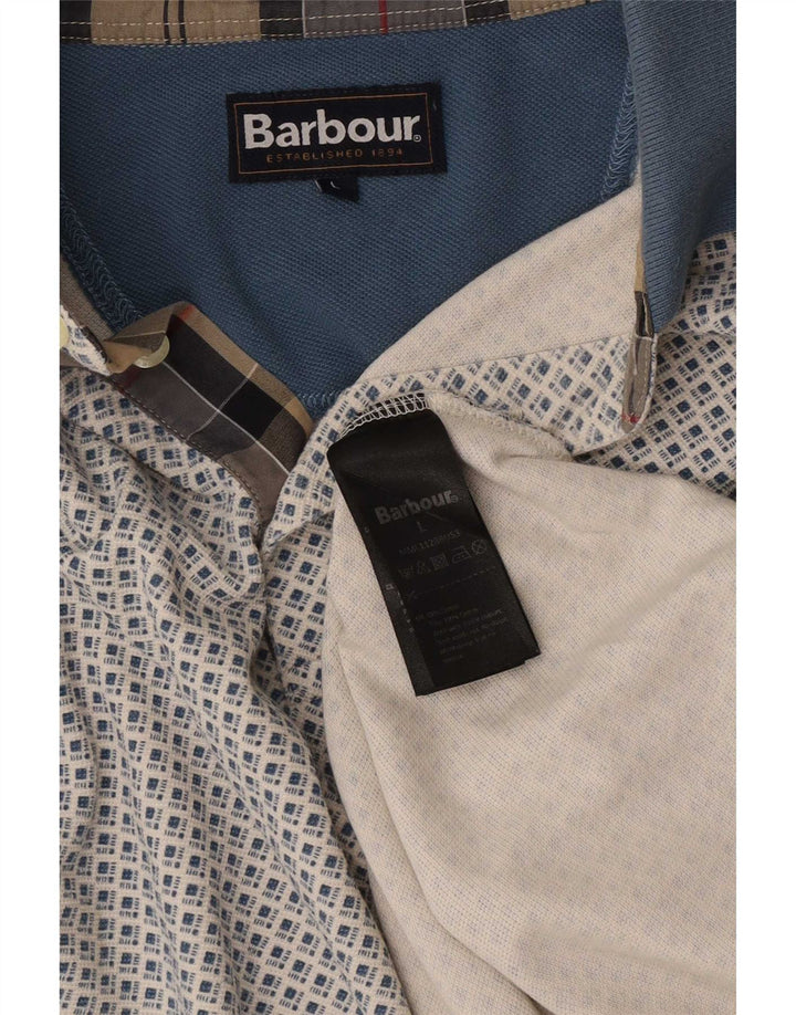 Barbour herre poloskjorte stor blå geometrisk bomuld
