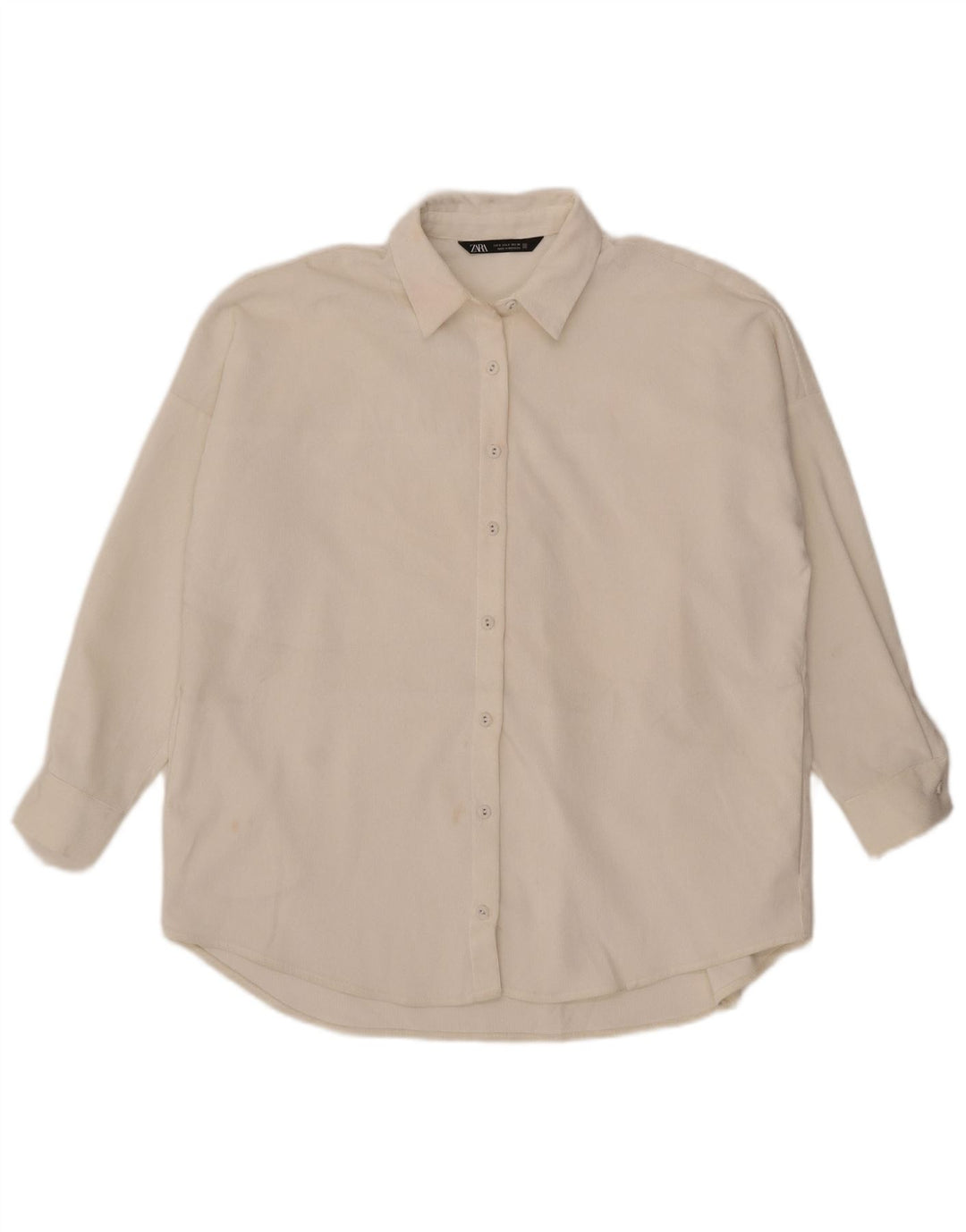 Zara Dame Oversized Corduroy Shirt UK 10 Small White Polyester